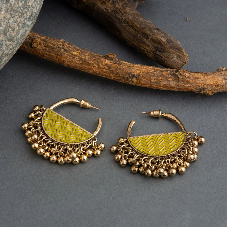 Gold Plated Semi Circle Beads Earring