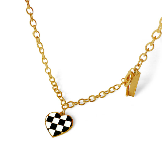 Rose gold Plated Checkered Heart Necklace