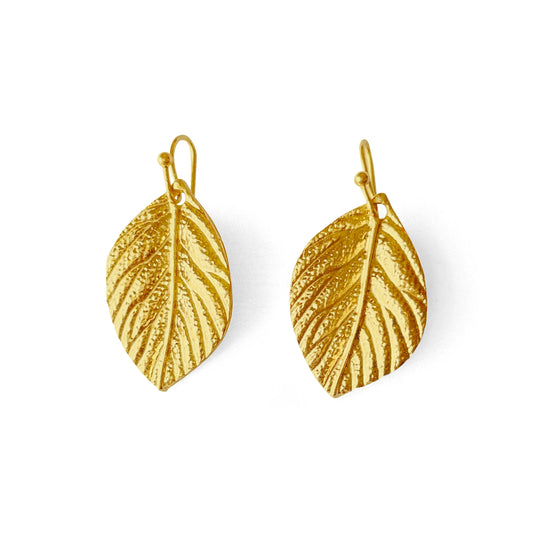 Gold Plated Hand Crafted Leaf Earring