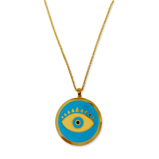 Blue Enamel Evil Eye Protect Lucky Necklace
