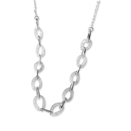 Silver Rhodium Mesh Net Crystal Interlinked Necklace