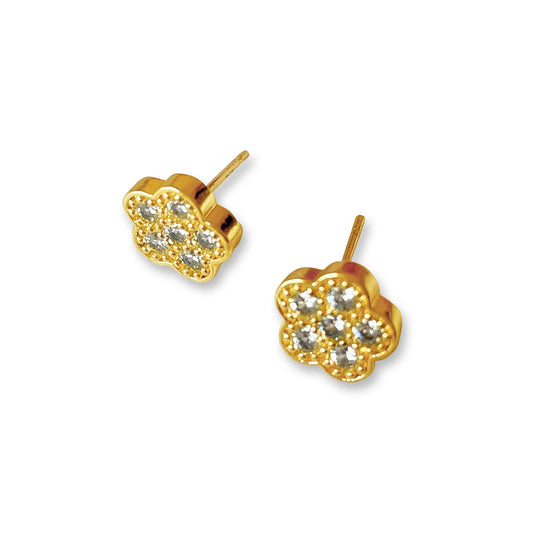 Gold Plated Floral Shaped CZ Stud Earring