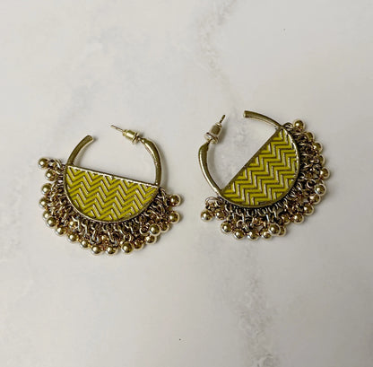 Gold Plated Semi Circle Beads Earring