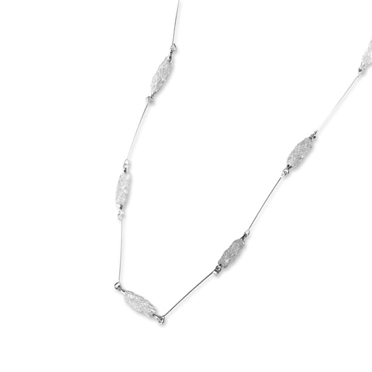 Silver Rhodium Plated Fishnet Crystal Necklace