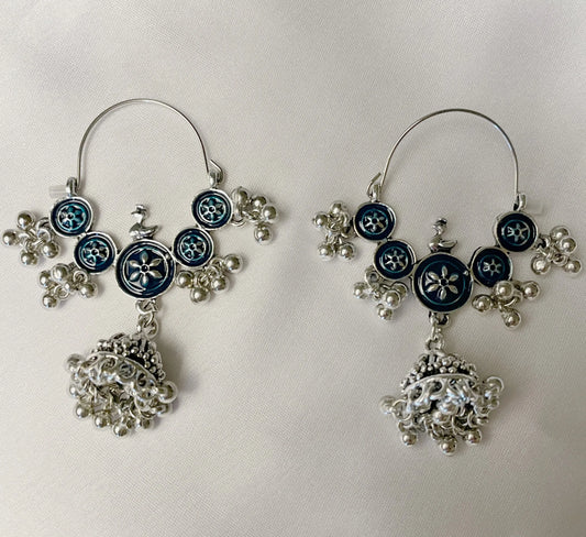 Silver Plated Enamel Flower Jhumka Earring