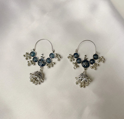 Silver Plated Enamel Flower Jhumka Earring